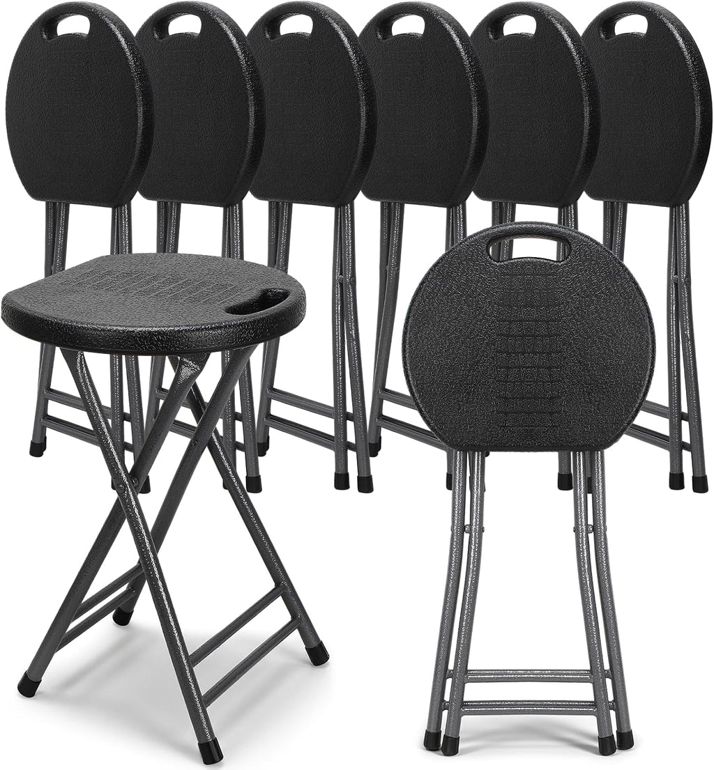 Novabright 6 Pack Portable Folding Stool with Handle, Sturdy Round Collapsible Chair, 18.9 Inch Thickened Steel Frame, Indoor and Outdoor Seating for Adults, Black