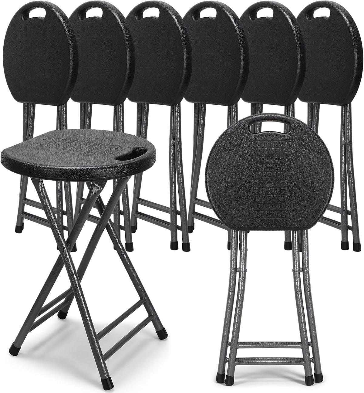 Novabright 6 Pack Portable Folding Stool with Handle, Sturdy Round Collapsible Chair, 18.9 Inch Thickened Steel Frame, Indoor and Outdoor Seating for Adults, Black