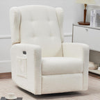 Ketaiyou Power Swivel Rocking Recliner Chair, High Back Electric Rocker Nursery Glider Chair, USB and Type-C Ports, Upholstered Teddy Fabric Reclining Single Sofa Chair for Living Room (Teddy Beige)