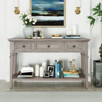 Knocbel 50" Retro Style Console Table Solid Wood Frame Sofa Table with Bottom Open Shelves and 3 Top Storage Drawers Entryway Table for Living Room, Coffee Bar, Hallway, Front Hall