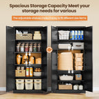 Yizosh Metal Storage Cabinet with 2 Doors and 4 Adjustable Shelves - 71" Black Kitchen Pantry Storage Cabinet, 4-Tier Tall Steel Cabinet Locker for Kitchen, Living Room, Dining Room