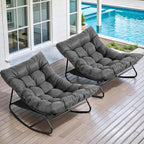 Outdoor & Indoor Oversized Rocking Chairs Set of 2 with Thick Cushions | Metal Frame, Papasan Style, Great for Living Room, Patio, Porch, Garden, Backyard