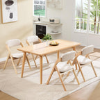 Folding Chairs with Cushion Set of 4,Linen Padded Foldable Dining Chairs, Raw Wooden Folding Dining Chairs, for Dining Rooms, Wedding Parties, Offices Indoor Outdoor Beige