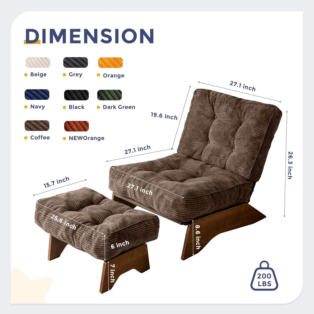 MAXYOYO Accent Chair with Ottoman, Lounge Chair with Adjustable Backrest | Tufted Living Room Chair Upholstered Lounge Chair with Footrest Set, Modern Chair for Reading Room, Brown