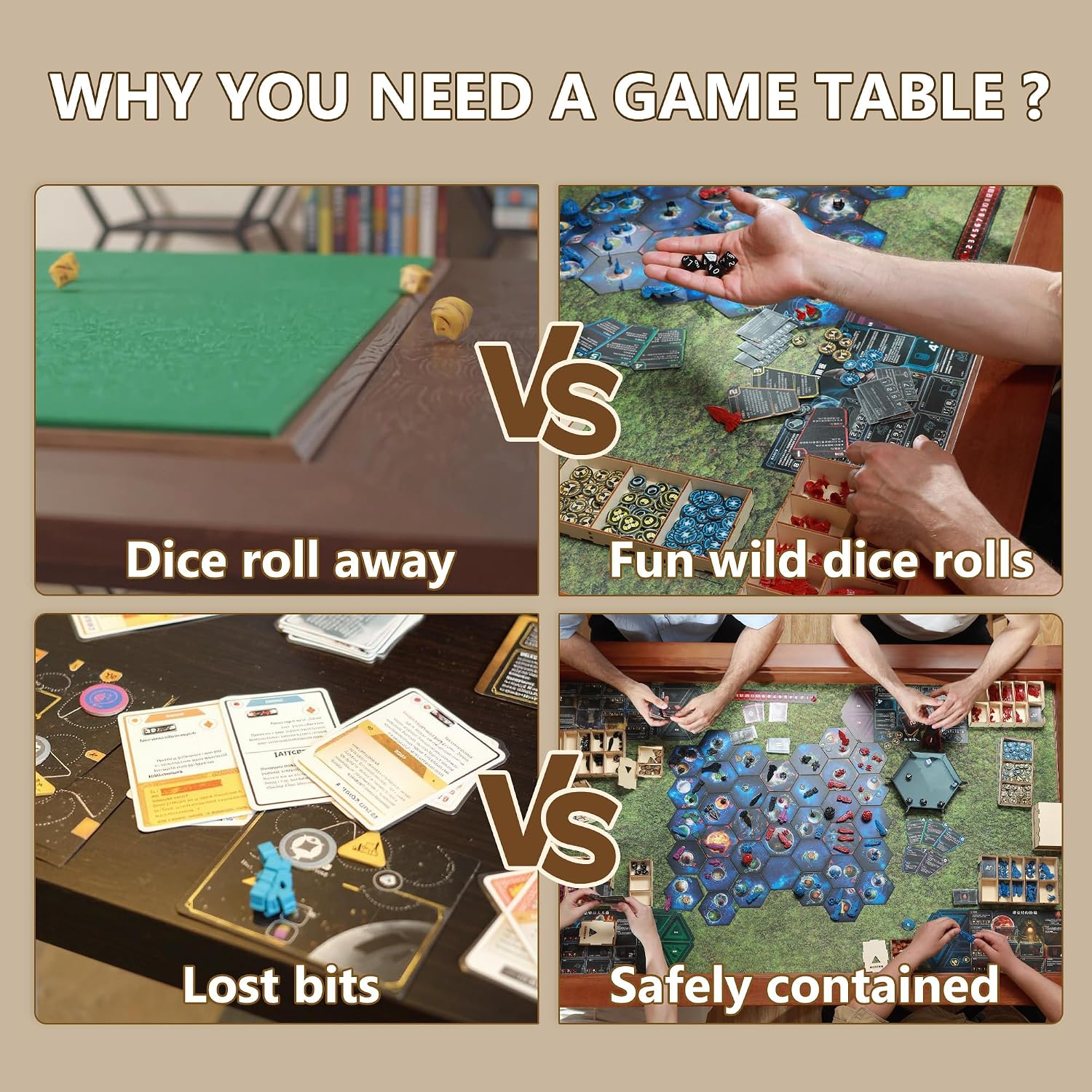 Solid Wood Board Game Table with Removable Table Top for 4–6 Players,Gaming Table and Dining Includes Play Mat and Detachable Cup Holders with 55" x 31" Play Area (Cherry)