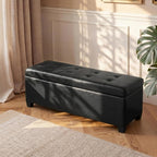 Asense Storage Ottoman Bench,42 inch Wide Upholstered Faux Leather Rectangular Ottoman with Legs,Safety Hinge Storage Bench for Living Room,Bedroom,Entryway