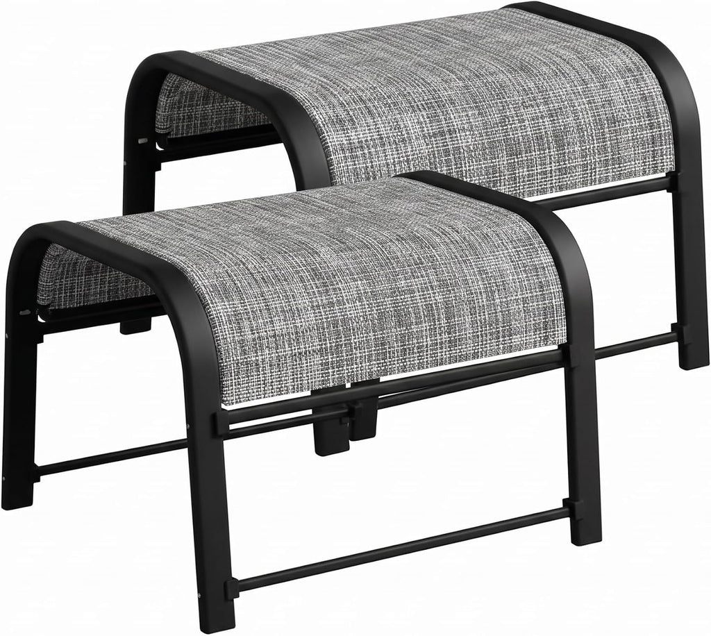Outdoor Patio Ottoman Set of 2 with Metal Frame, Textilene Fabric Small Seating, All Weather Foot Stool Stackable Resistant for Outdoor Foot Rest for Furniture Patio Garden Pool(2, Black)