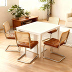 HAZO Mid Century Modern Dining Chairs Set of 2, Velvet Rattan Dining Room Kitchen Side Chairs with Upholstered Seat and Metal Chrome Legs (Brown Leather, 4 Pcs Dining Chairs)