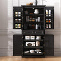 71" Tall Kitchen Pantry Cabinet with 3 Pull Out Organizers, Farmhouse Storage Cabinet with 6 Door Shelves,2 Drawers,Freestanding Cupboard for Kitchen Dining Room (Black-@01)