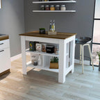Kitchen Island with Three Concealed Shelves, Multicolor | Modern kitchen island with three concealed shelves and spacious surface