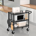 Folews Heavy Duty Rolling Cart with Wheels, 3 Tier Commercial Grade Utility Cart, Metal Storage Organizer Trolley with Handle Bar & Shelf Liner for Pantry, Laundry Room & Household Supplies, Black