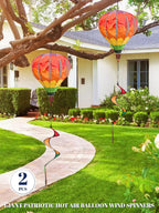 2PCS Giant Rainbow Hot Air Balloon Wind Spinners 14" W x 59" H Large Multicolor Whirligig Wind Spinner Hanging Ornaments for Yard Garden Lawn Outdoor Decorations (Multicolor-2)