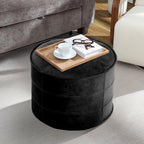 Leather Ottoman,Handmade Stuffed Square Ottoman,Genuine Leather Pouf, Foot Rest Pouf,Comfortable Soft Seating for Living Room & Bedroom (Black, Round)
