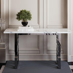 AUZ 55" White and Silver Console Table, Luxury Living Room Sofa Table, Modern Rectangle Console Table for Entryway, Living Room, Office, Foyer, Front Hall, Hallway