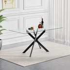 51 Inch Glass Dining Table Set for 4, Rectangular Tempered Glass Kitchen Table with Metal Base, Modern Black Dining Room Table with 4 Leather Dining Chairs for Kitchen Living Room