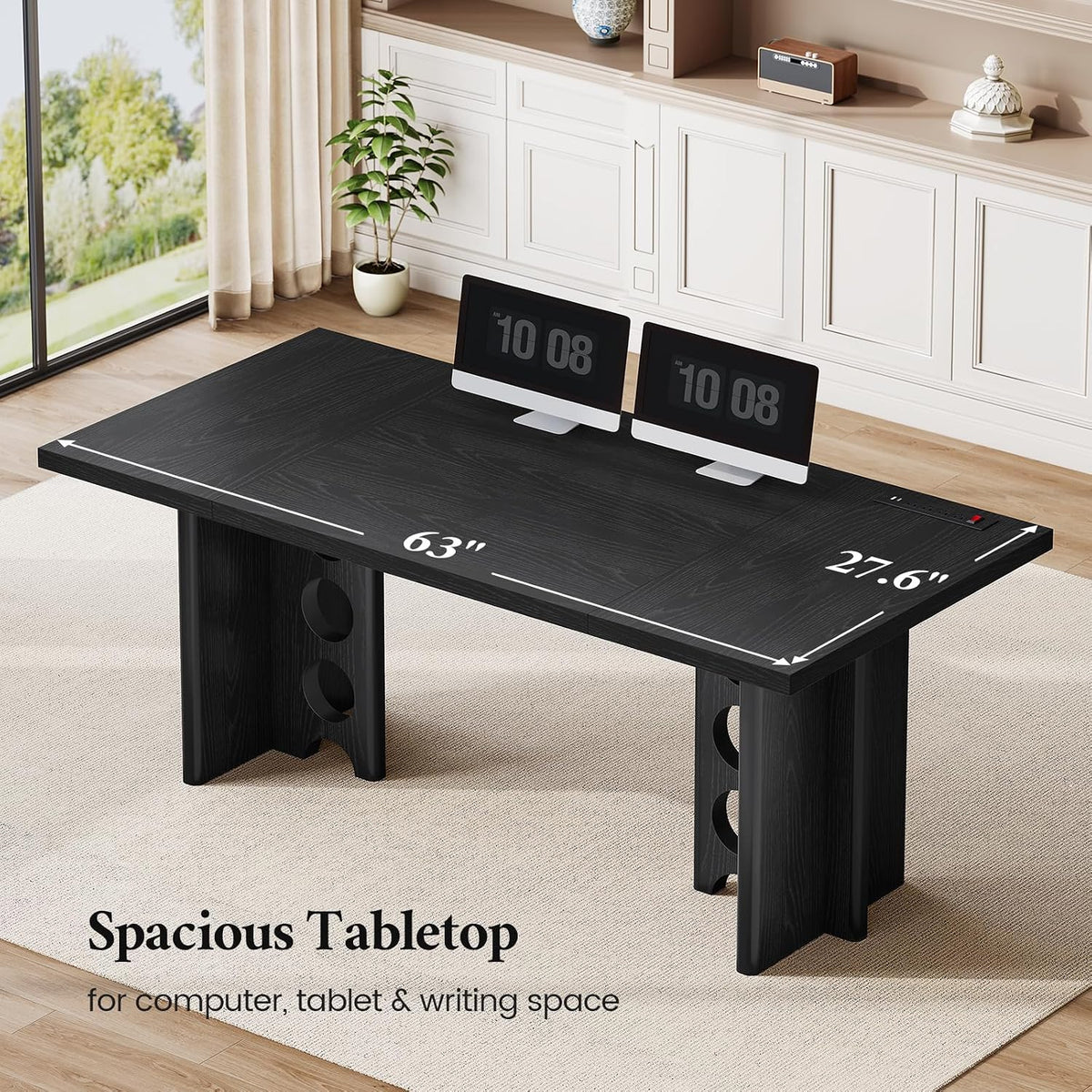 Dining Table for 4 People, Rectangle Kitchen Table with Elegant Design Legs, Modern Dining Room Tables for Small Space, Easy to Assemble, Pretty Sturdy, Heavy Duty (Black)