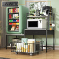 kepptory Mini Fridge Stand with Storage, Mini Refrigerator Stand with Power Outlet, Wine Fridge Table with Movable Storage Basket, Heavy Duty Beverage Refrigerator Table for Dorm Home Use, Gray