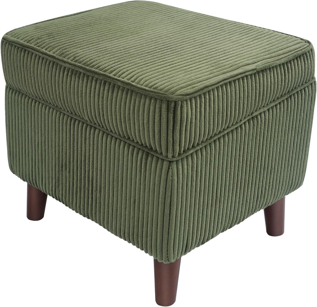 FAGAGA Storage Ottoman with Adjustable Lid, Corduroy Foot Rest | Soft Step Stool, Footrest and Seat, Big Ottoman for Living Room, Bedroom, Dorm, Green