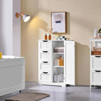 Yaheetech Small Bathroom Storage Cabinet with 4 Drawers & Door, White | Floor Cabinet Organizer for Hallway, Living Room, 3-Position Adjustable Shelf, Beadboard Detail, MDF, 12"D x 22"W x 32.5"H