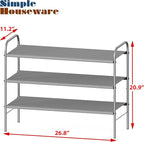 Simple Houseware 3-Tier Shoe Rack Storage Organizer, Grey – Space-Saving Shoe Shelf, Holds 9–16 Pairs, Sturdy Metal Frame, Easy Assembly – Closet, Entryway, Bedroom Shoe Storage Solution