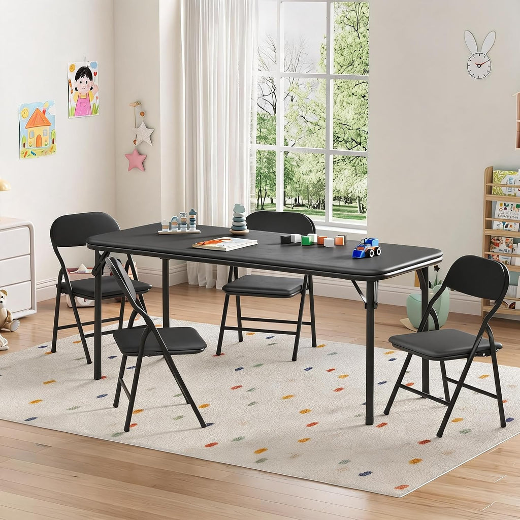 Garvee 5-Piece Folding Table and Chairs for Boys and Girls | Children Activity Table and Chairs Set with 1 Table & 4 Chairs, Suitable for Daycare, Classrooms and Dining Rooms