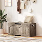 39.4" Storage Chest, Retro Storage Bench, Storage Trunk with 2 Safety Hinges, Large Entryway Bench Box, 39.4 x 15.7 x 18.3 Inches, U-Shaped Opening for Entryway Hallway Living Room, Light Greige