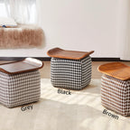 zyz 21 Inch Square Storage Ottoman Coffee Table, Modern Ottoman with Flip-Top Lidm, Solid Wood Panel, Houndstooth Fabric Footstool, Accent Ottoman for Living Room, Bedroom, Corners, Entryways (Black)