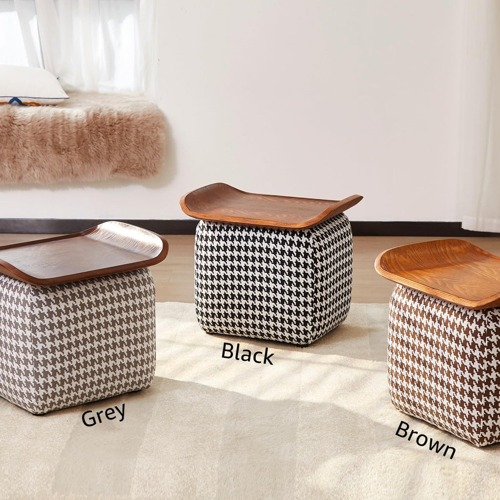 zyz 21 Inch Square Storage Ottoman Coffee Table, Modern Ottoman with Flip-Top Lidm, Solid Wood Panel, Houndstooth Fabric Footstool, Accent Ottoman for Living Room, Bedroom, Corners, Entryways (Brown)
