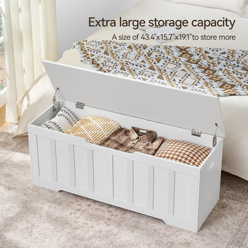 VANKILEY 47.2" Storage Chest Extra Large, Storage Bench.(White) | Wooden storage chest with 2 hinges,47.2"Lx15.7"Wx19.1"H.Storage bench for bedroom,living room,entryway and blanket storage