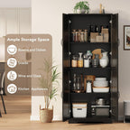 GarveeLife Tall Pantry Cabinet with Adjustable Shelves, 60" Freestanding Kitchen Pantry Storage Cabinet with Anti-Tip Device, MDF Cupboard for Kitchen, Bathroom, Living Room, Black