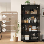 IDEALHOUSE 60" Tall Pantry Cabinet | Kitchen Storage Cabinet with 2 Doors & Adjustable Shelves, Wooden Cupboard for Bathroom，Dining Room, Living Room, Black