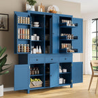 Merax 74.8'' Tall Kitchen Pantry Storage Cabinet with 6 Doors, 3 Drawers and Adjustable Shelves, Freestanding Large Cupboard & Pull-Out Trays for Kitchen, Dining Room, Living Room, Blue