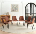 PU Leather Dining Chairs Set of 6, Modern Armless Dining Room Chairs, Comfy Upholstered Kitchen Chairs with Backrest, Black Metal Legs for Living Room, Dinning Room, Brown