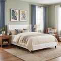 IDEALHOUSE Queen Size Bed Frame, Velvet Bed with Wingback Headboard, White