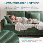 LINSY HOME 98'' Modular Sectional Sofa 3 Seat Couch Chenille Cloud Couch with Deep Seat, L Shaped Couch with 1 Movable Ottoman for Living Room, Office, Bedroom, Green(Pillows Included)