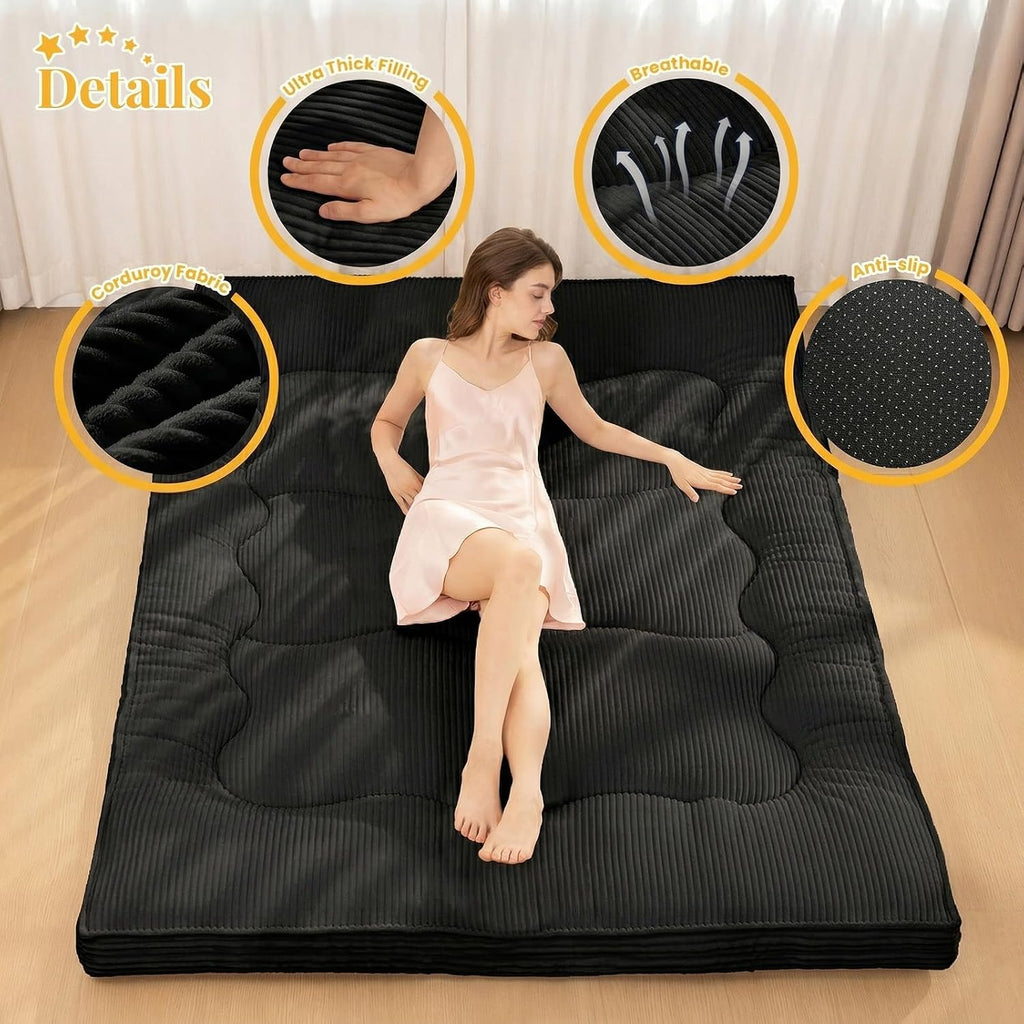 cidludto Japanese Futon Mattress Full Size Foldable, 4" Floor Mattress Futons Sofa Couch Bed for Adults, Thicker Tatami Mat Sleeping Pad, Floor Futons Cushions, Black