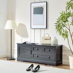 SOOWERY 48 Inch End of Bed Storage Bench, Farmhouse Bed Bench with Drawers and Cabinet, Rustic Shoe Storage Bench for Entryway, Bedroom,Living Room, Black