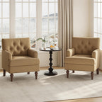 MALOL Upholstered Accent Chair Set of 2, Comfy Reading Chair for Living Room, Mid Century Modern Armchair with Thick Cushion & Solid Rubberwood Legs, for Bedroom/Small Spaces, Brown