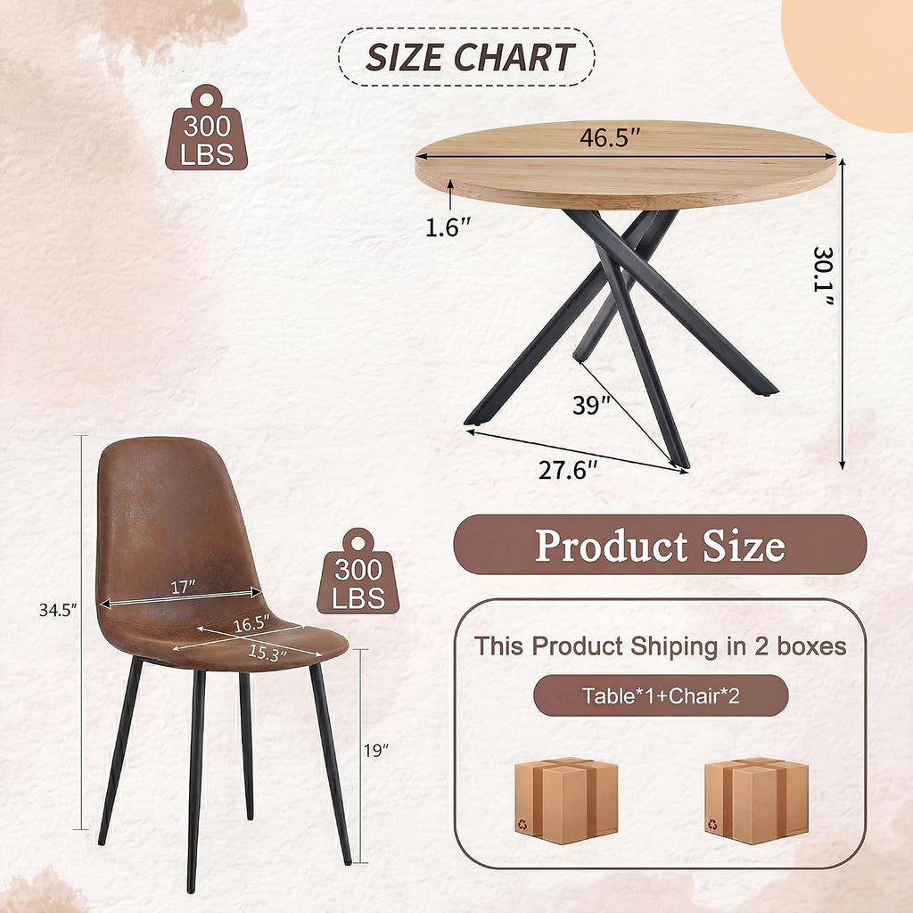 Round Dining Table Set for 4, Round Kitchen Dining Table and Chairs Set for 4,46.5" Modern Dining Room Table Set for 4 with Upholstered Chairs for Small Space Kitchen Office Cafe Apartment