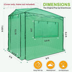 EAGLE PEAK Replacement Cover for 8x6 Portable Pop up Greenhouse, Dual Roll-up Zipper PE Door & Upgraded Screen Mesh Door and 2 Roll-Up Side Windows (Frame Not Included), Green