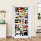 Letaya White Storage Cabinet with Adjustable Shelves-Metal Home Kitchen Pantry Cabinets with Doors,Organization Locker for Cupboard/Bedroom/Dining/Living/Bathroom/Office/Garage Room