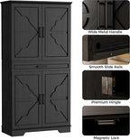 IRONCK 72" Farmhouse Kitchen Pantry Cabinet with Sliding Storage Rack,Black | Tall Freestanding Cupboard with 6 Hanging Shelves for Kitchen, Dining Room