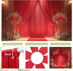 PartyVillage 50ft×15ft Red Backdrop Curtain for Wedding Parties, 10 Panels Wrinkle Free 15 FT Long Polyester Photo Backdrop Drapes Back Drop Cloth for Birthday Photography Background