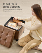 SONGMICS Small Storage Ottoman, 15 x 15 x 15.8 Inches, 9.8 Gal. (37 L) | Folding Ottoman Cube, Footstool, Footrest, PVC Leather Surface, Coffee Brown, MELISA Collection ULSF0512K03