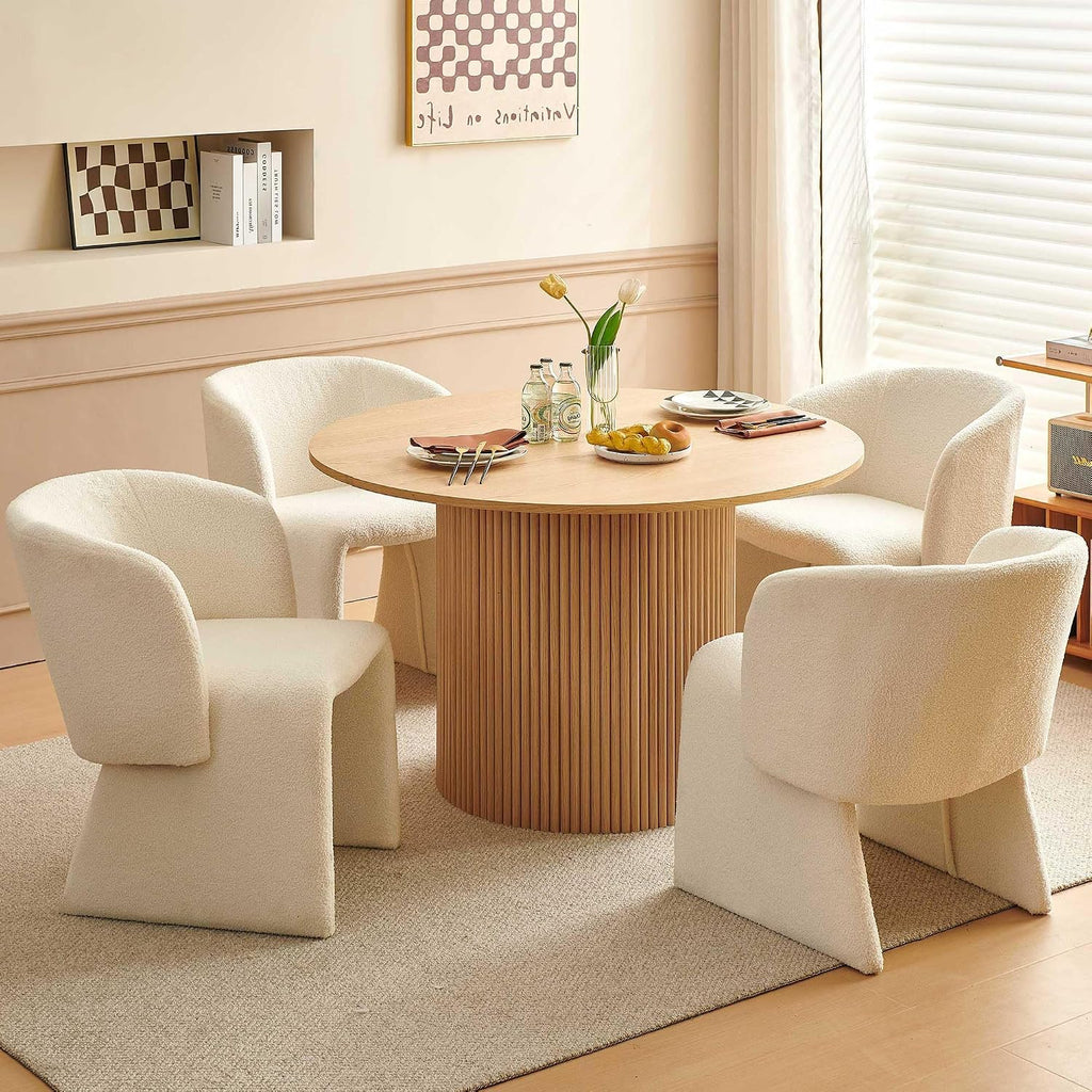Homedot Dining Chair Upholstered Set of 4,Stylish Accent Barrel Side Chairs Cozy Sofa Chairs Teddy Velvet Comfortable Armchairs for Bedroom Reading Room Waiting Room Kitchen Dining Room