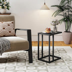 HAPPYGRILL C-Shaped Side Table with Metal Frame, Adjustable Foot Pads, Small Industrial End Table for Couch Sofa, Living Room Bedroom Office(1)