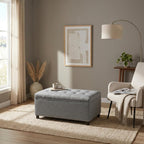 Linen Storage Ottoman Bench 35 inch with Hinged Lid - Multi-Functional Ottoman with Storage for Living Room, Bedroom End of Bed, Entryway Shoe Seat - Easy Assembly, Linen Gray