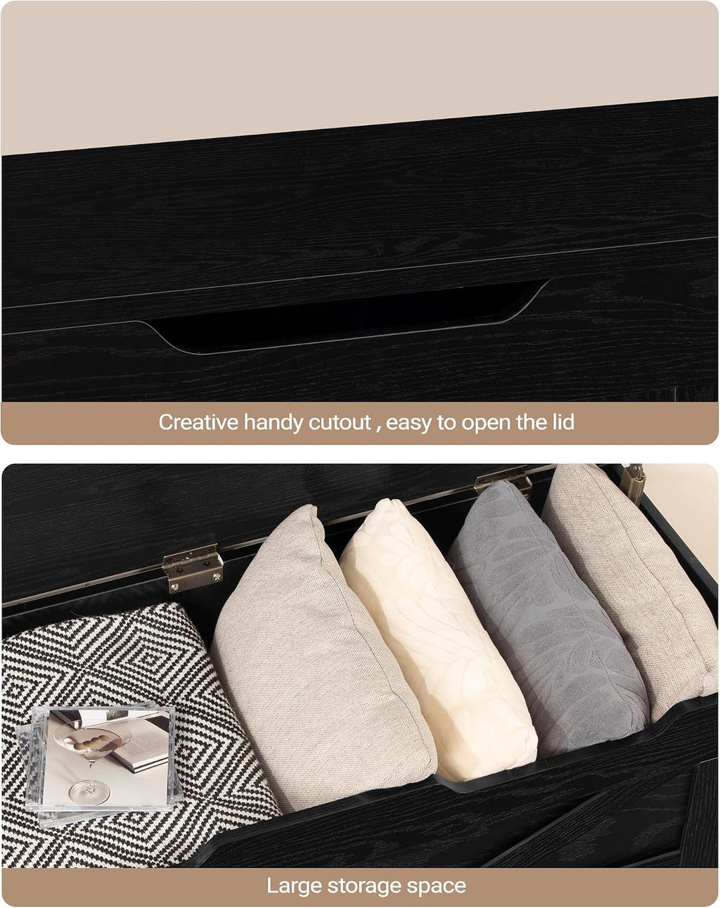 Hzuaneri 39" Modern Storage Chest | 50 Gal | 330lb Seat | Black | Soft-Close Hinges | Stuffed Animal and Blanket Storage for Bedroom, Entryway and Living Room | Easy Assembly | SB03404X