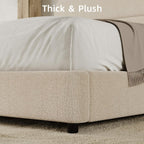 HOMBCK Full Size Cloud Bed Frame, Plush Boucle Upholstered Platform Bed, Adjustable Padded Headboard, Rounded Corners, Low‑Profile Design, No Box Spring Needed, Cream