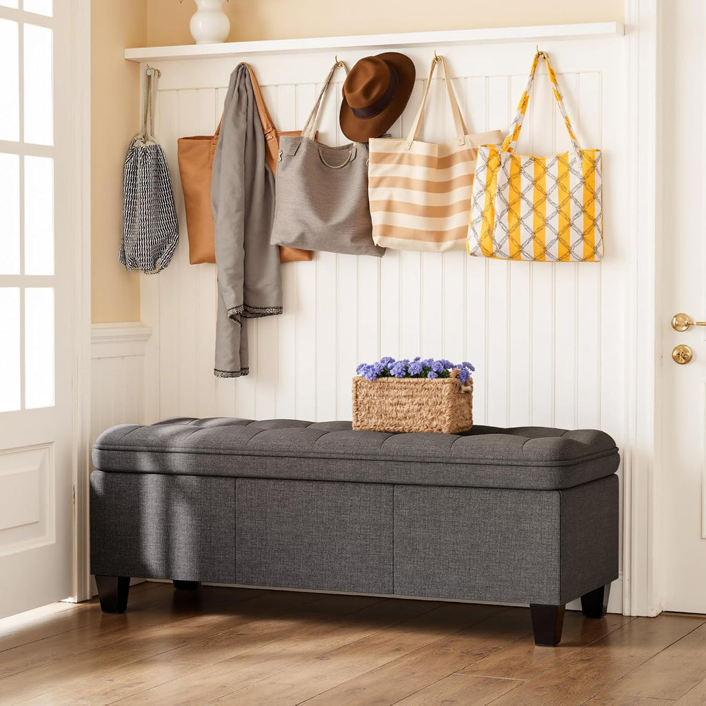 YESHOMY 47 Inches Ottoman with Storage, Storage Bench with Legs, Ottomans for Living Room, Entryway, Adjustable & Movable, Easy Assembly, Dark Gray Textured